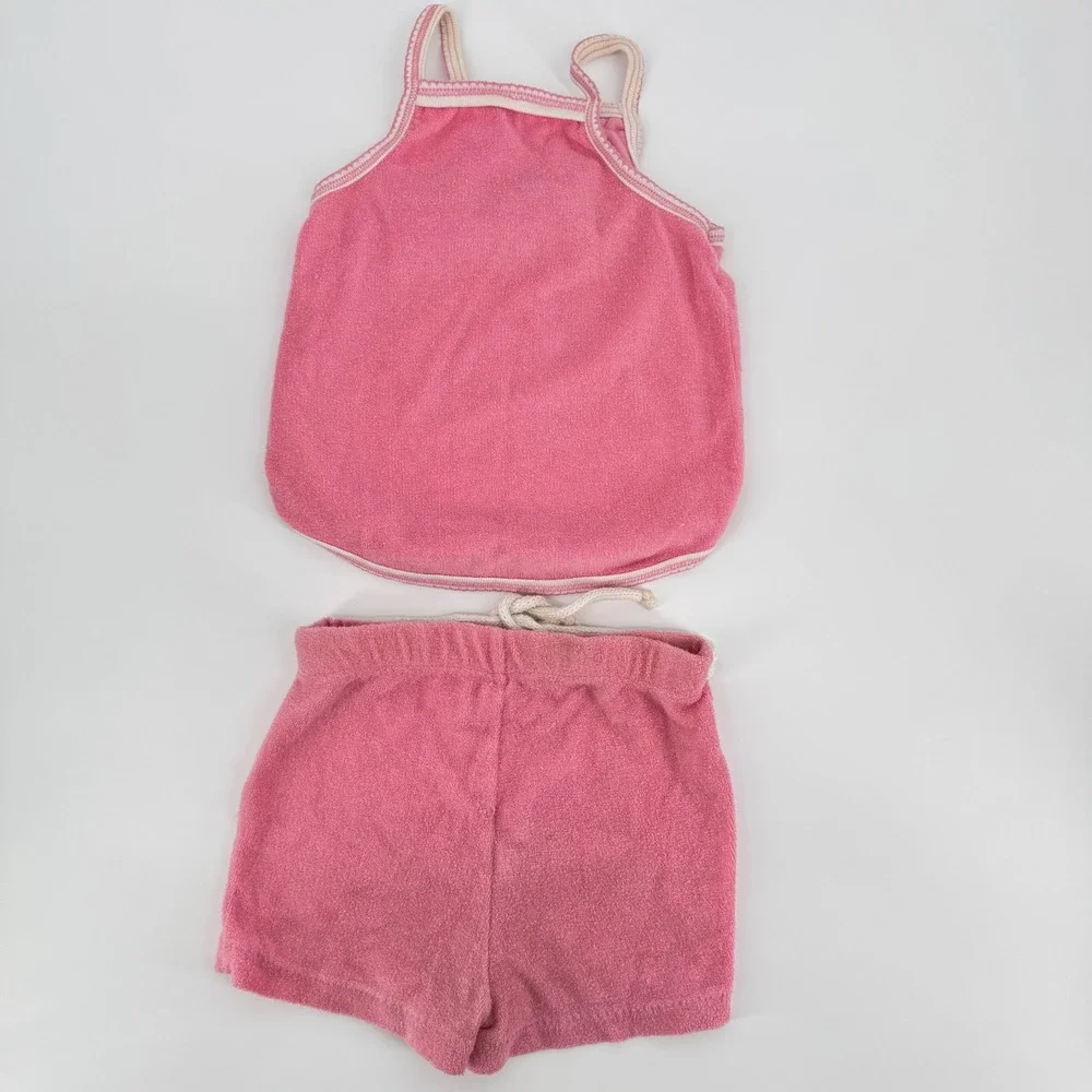 Vintage Garanimals Pink Terry Cloth Short Set 4T Floral Embroidery 2 Piece Retro